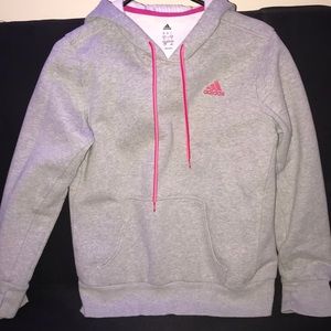 Grey and pink adidas hoodie